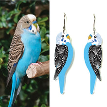 Load image into Gallery viewer, Blue Budgerigar Earrings
