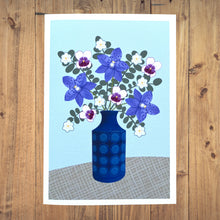 Load image into Gallery viewer, Purple Natives in Blue Retro Vase Art Print

