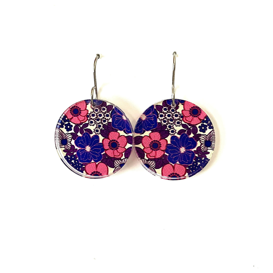 Retro Floral Purple Earrings