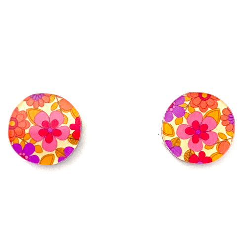 pink and yellow floral retro resin studs