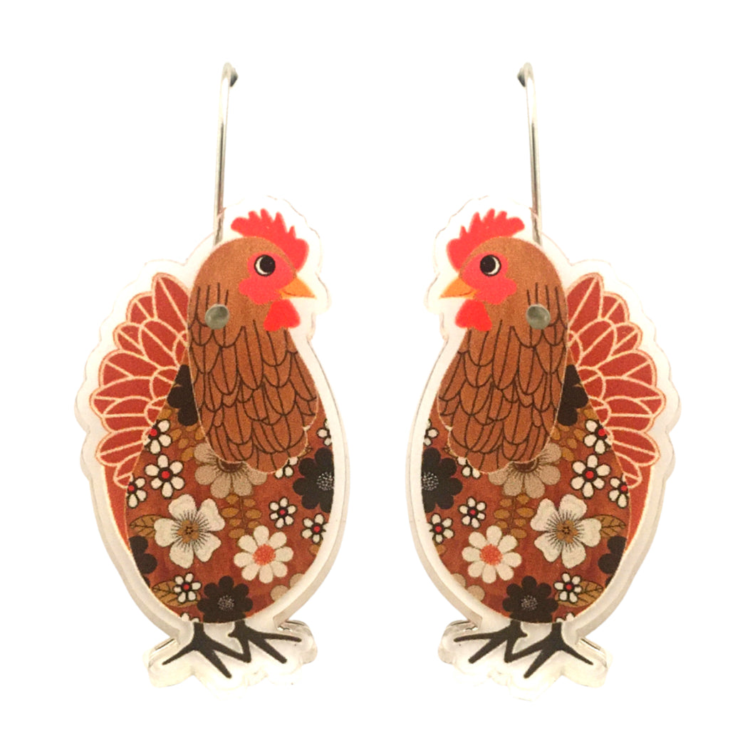 Brown Chicken Earrings