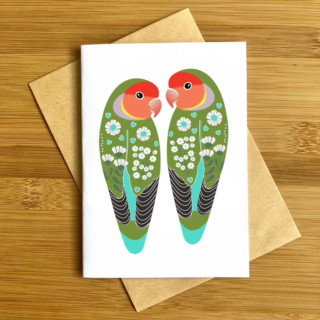 Green Love Birds Greeting Card