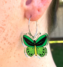 Load image into Gallery viewer, Green Butterfly Hoops
