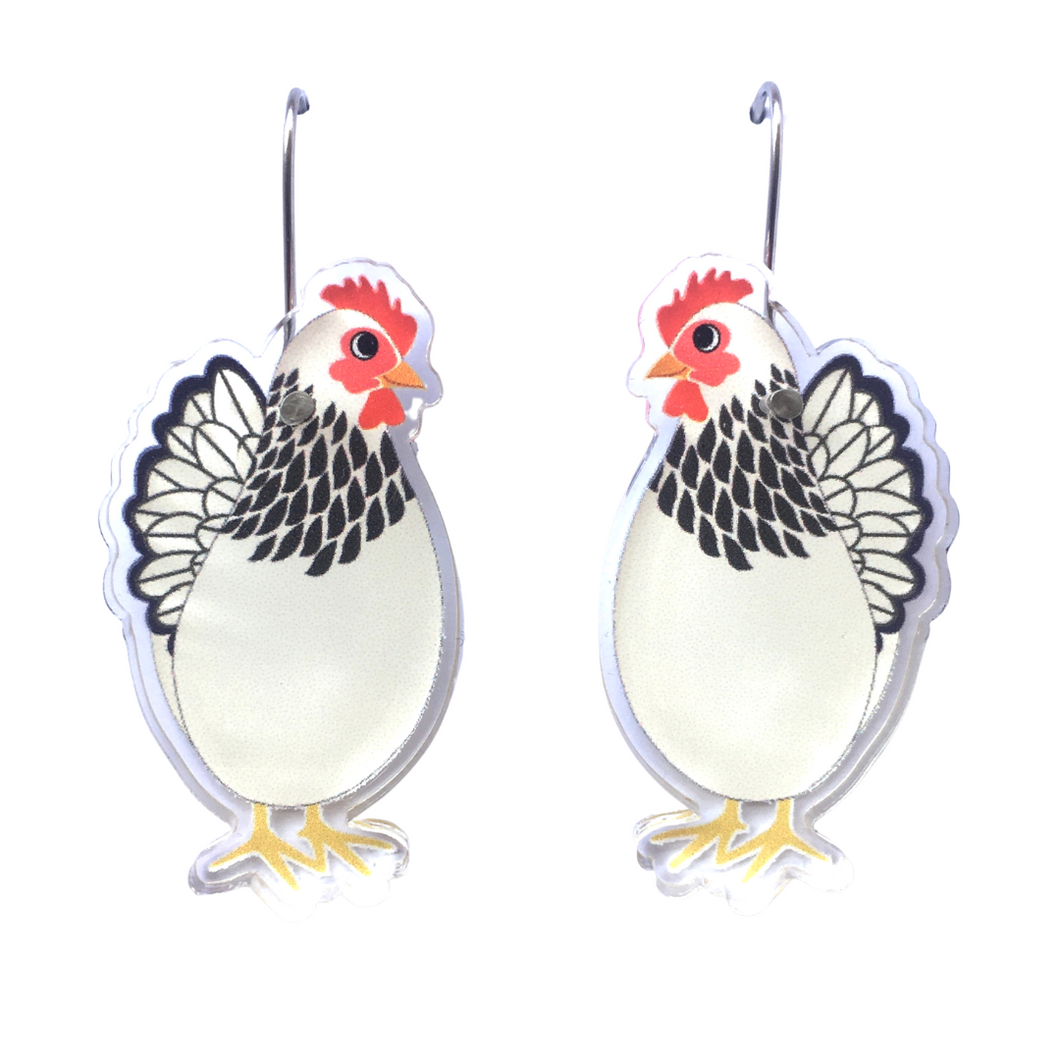 White Chicken Earrings