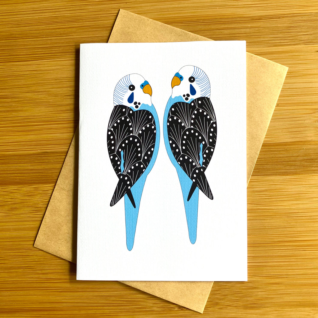 Blue Budgie Greeting Card