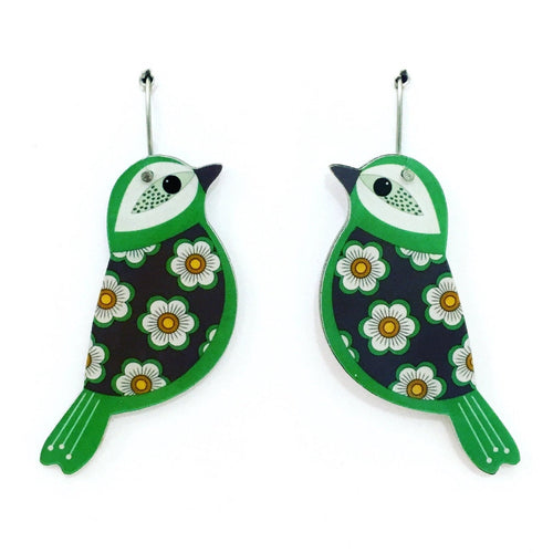 green bird earrings